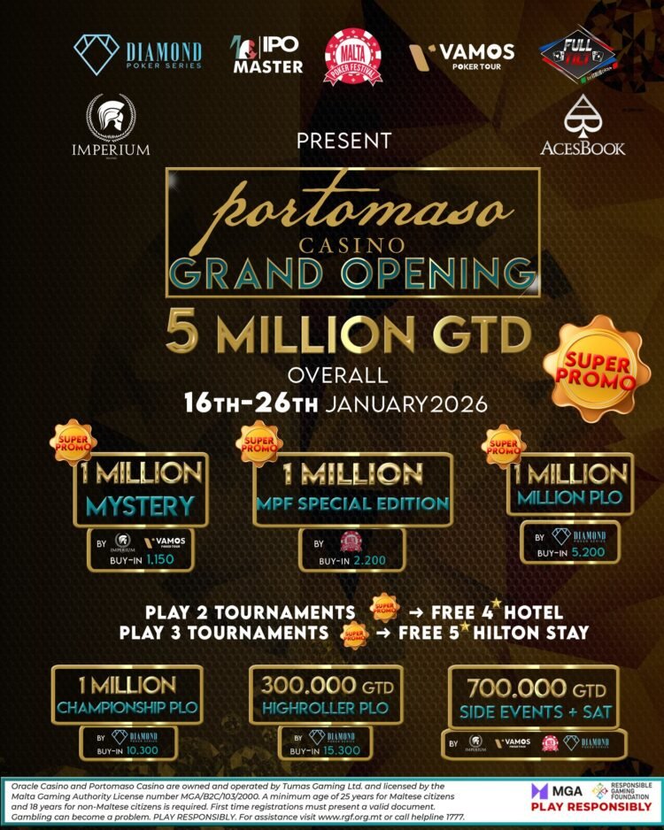 Portomaso Casino to host 5.000.000€ GTD festival in January